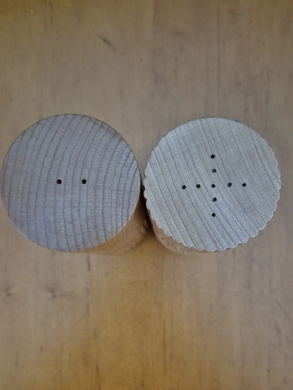 Crate&Barrel Natural Wood Ribbed Salt and Pepper Shakers